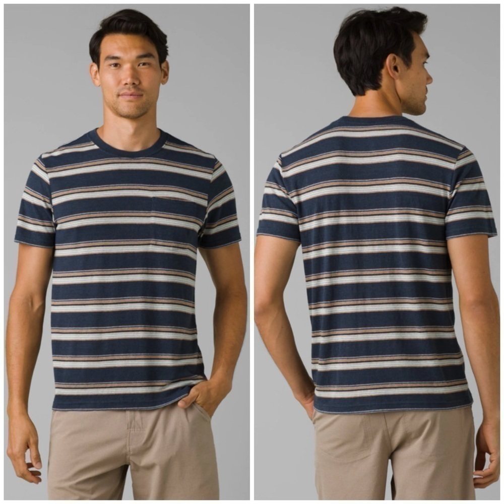 prAna Cardiff Short Sleeve Pocket T-shirt in Nautical Stripe Men's Size XXL NWT!
